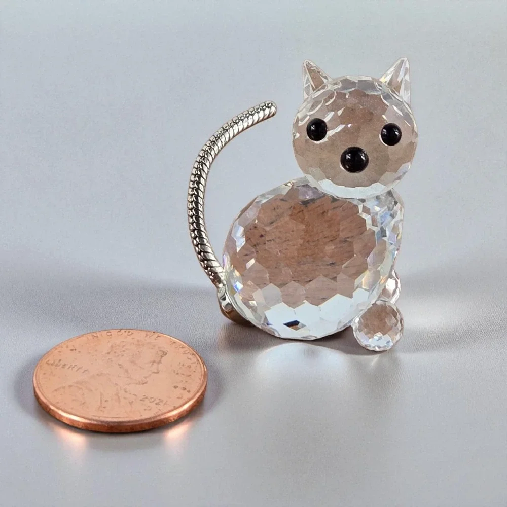 Swarovski Cat Crystal Figurine Retired 3.3 mm Kitty Silver Tail Mark Swan